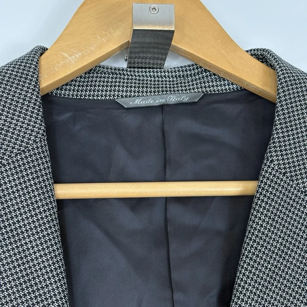Canali Blazer Mens 44L Houndstooth Silk Wool Sport Coat Jacket Gray Black